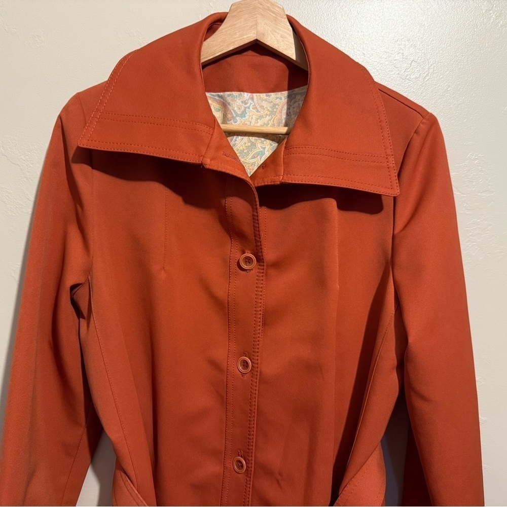 Stunning Vintage Forecaster of Boston Belted Trench Coat Burnt Orange Size 14 - Picture 6 of 16
